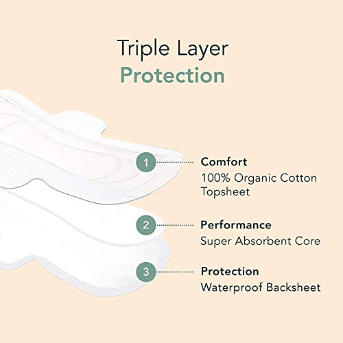 Rael Organic Cotton Cover Pads - Regular Absorbency, Unscented, Ultra Thin Pa...