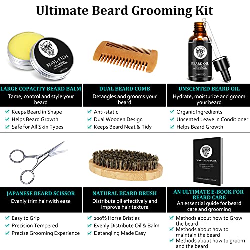 Beard Kit for Men - Beard Grooming Kit with Beard Oil, Beard Balm, Beard Brus...