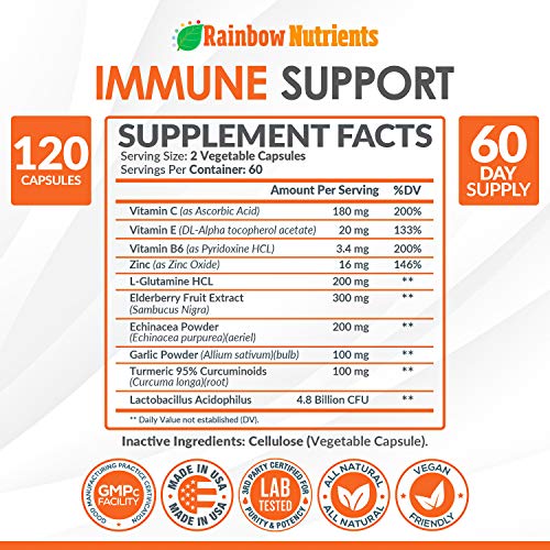 10 in 1 Immune Support Supplement (60 Day Supply)with Vitamin C, Zinc, Elderb...