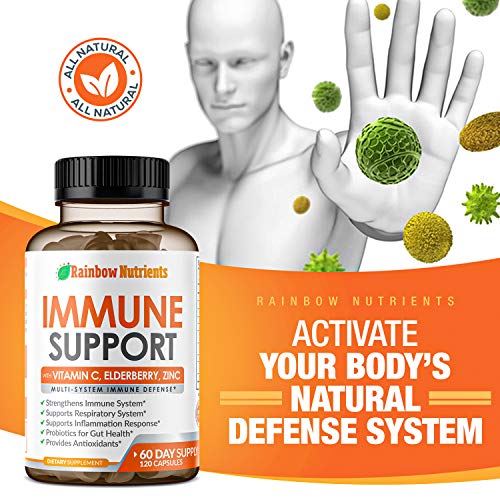 10 in 1 Immune Support Supplement (60 Day Supply)with Vitamin C, Zinc, Elderb...