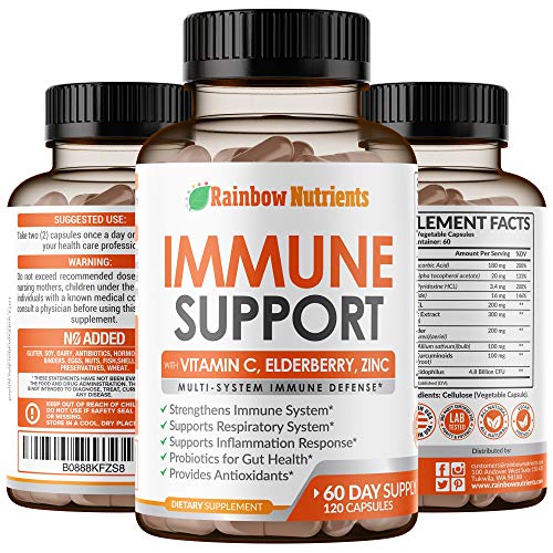 10 in 1 Immune Support Supplement (60 Day Supply)with Vitamin C, Zinc, Elderb...