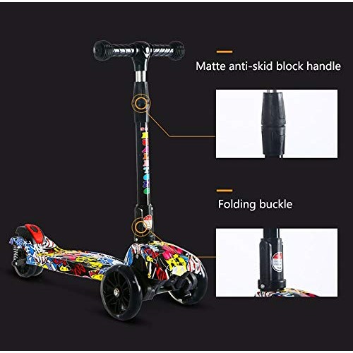 Raincoat 4-Wheel Children's Scooter with Led Lights can Be Folded with Music ...