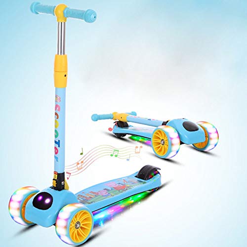 Raincoat 4 Wheel Kick Scooter Anti-Slip Deck Lean to Steer Featuring Led Ligh...