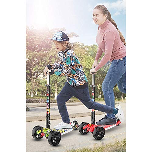 Raincoat Kids Foldable 4 Wheel Scooter Height Adjustable Kick Scooters with w...