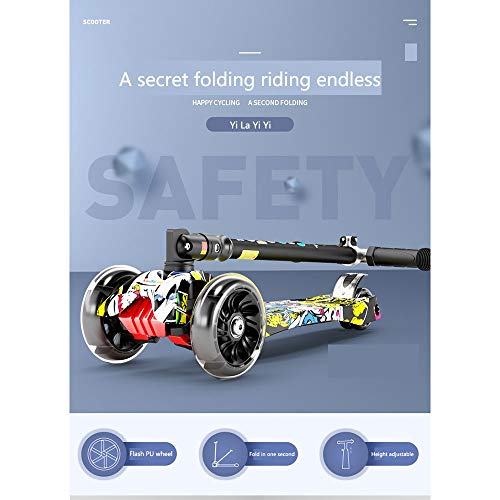Raincoat The 4-Wheeled Children's Scooter with Led Lights can Be Folded and T...