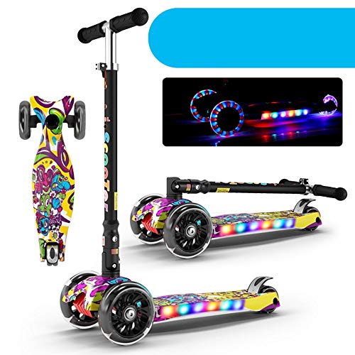 Raincoat The 4-Wheeled Children's Scooter with Led Lights can Be Folded and T...