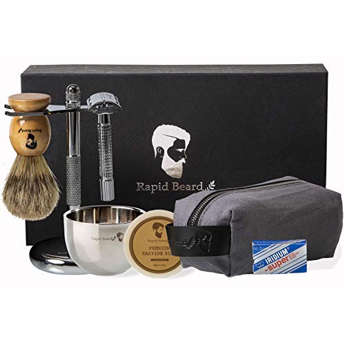 Shaving Kit for Men Wet Shave - Safety Razor with 10 blades, Shaving Badger H...