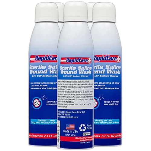Rapid Care First Aid 665-6 Sterile Saline Wound Wash Spray 7.1oz, Cleans Cuts...