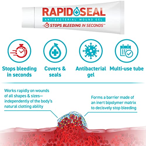 Rapid-Seal Antibacterial Wound Gel (2 Count) | Stops Bleeding in Seconds, Ide...