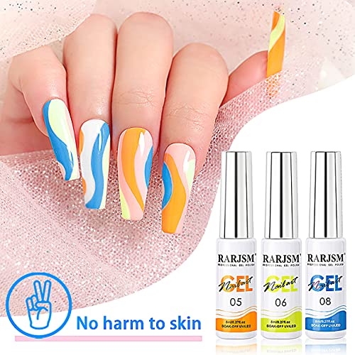 RARJSM Painted Gel Nail Polish Set, Line Art Gel 12 Colors Neon Pink Yellow G...