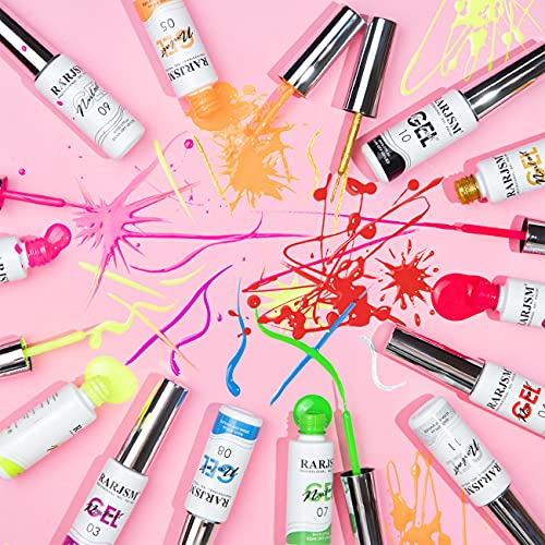RARJSM Painted Gel Nail Polish Set, Line Art Gel 12 Colors Neon Pink Yellow G...