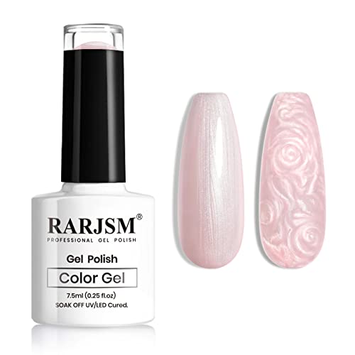 RARJSM Pearl Gel Nail Polish, Light Pink Glitter Drawing Gel Polish Soak Off ...