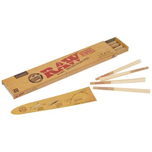 RAW Classic Natural Unrefined Pre Rolled Cones - 20 Cones Per Pack - Lean Siz...