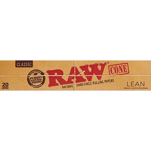 RAW Classic Natural Unrefined Pre Rolled Cones - 20 Cones Per Pack - Lean Siz...