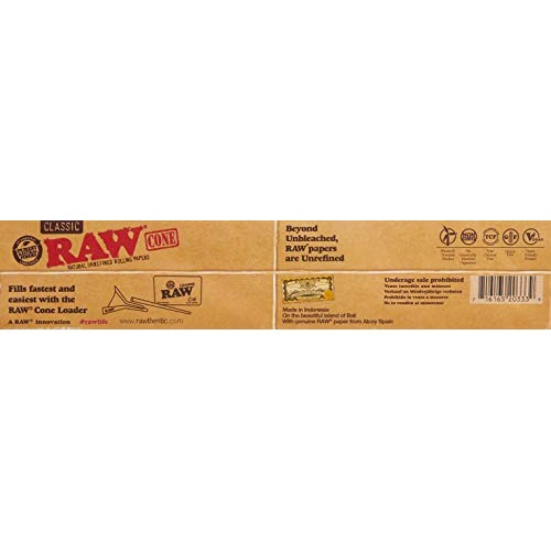 RAW Classic Natural Unrefined Pre Rolled Cones - 20 Cones Per Pack - Lean Siz...