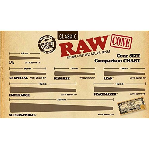 RAW Classic Natural Unrefined Pre Rolled Cones Cones Per Pack Brown Unscented...