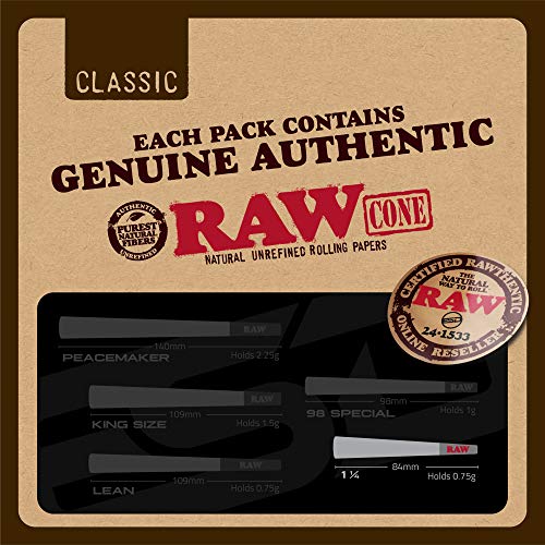 RAW Cones Classic 1-1/4 Size | 50 Pack | Natural Pre Rolled Rolling Paper wit...