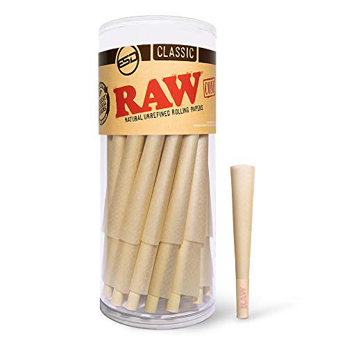 RAW Cones Classic 1-1/4 Size | 50 Pack | Natural Pre Rolled Rolling Paper wit...