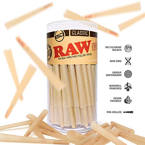 RAW Cones Classic King Size | 100 Pack | Natural Pre Rolled Paper with Tips a...