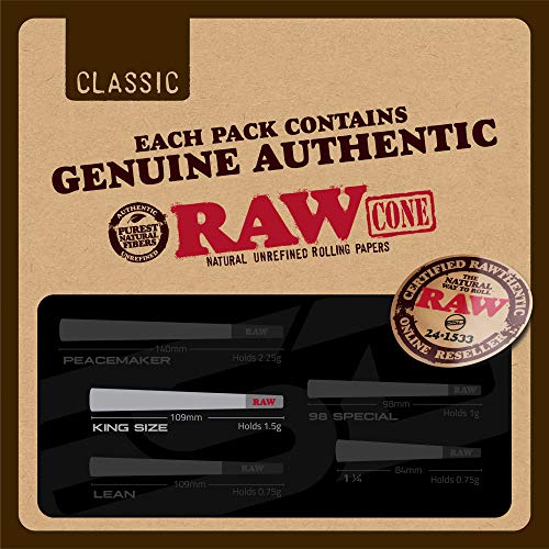 RAW Cones Classic King Size | 100 Pack | Natural Pre Rolled Paper with Tips a...