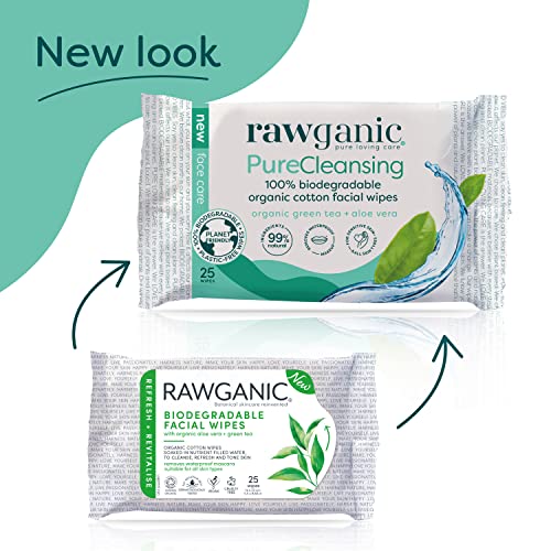 RAWGANIC Refreshing Facial Wipes, Fragrance-free Biodegradable Organic Cotton...