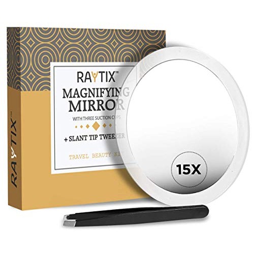15X Magnifying Mirror & Slant Tweezers Set Makeup Application & Eyebrow Remov...