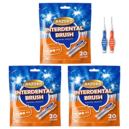 Interdental Brush,Toothpick, Flossing Head,Easy Use Tooth Cleaning Tool 60pcs...