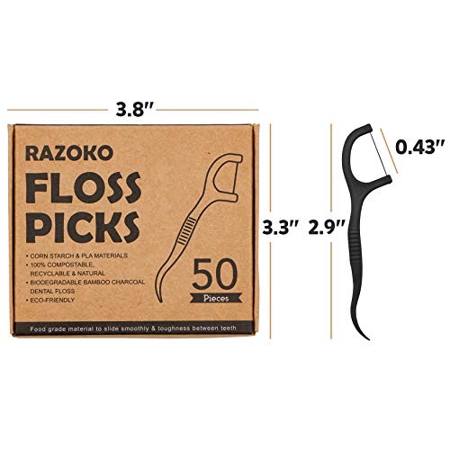 Natural Dental Floss Picks High Toughness Charcoal Toothpicks Sticks-Vegan,Ec...