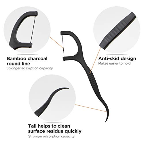 Natural Dental Floss Picks High Toughness Charcoal Toothpicks Sticks-Vegan,Ec...