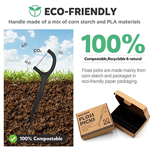 Natural Dental Floss Picks High Toughness Charcoal Toothpicks Sticks-Vegan,Ec...