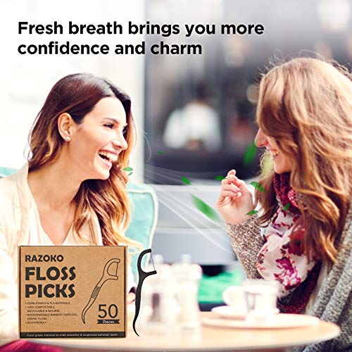 Natural Dental Floss Picks High Toughness Charcoal Toothpicks Sticks-Vegan,Ec...