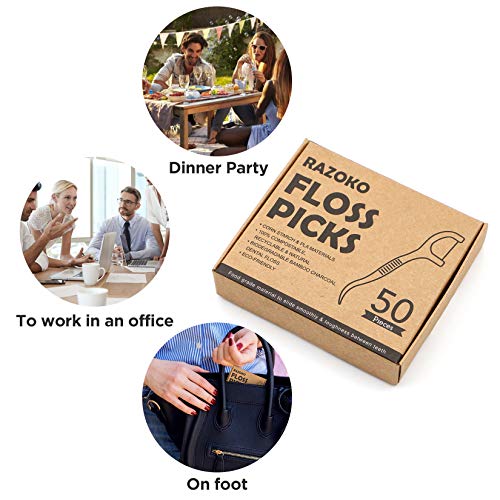 Natural Dental Floss Picks High Toughness Charcoal Toothpicks Sticks-Vegan,Ec...