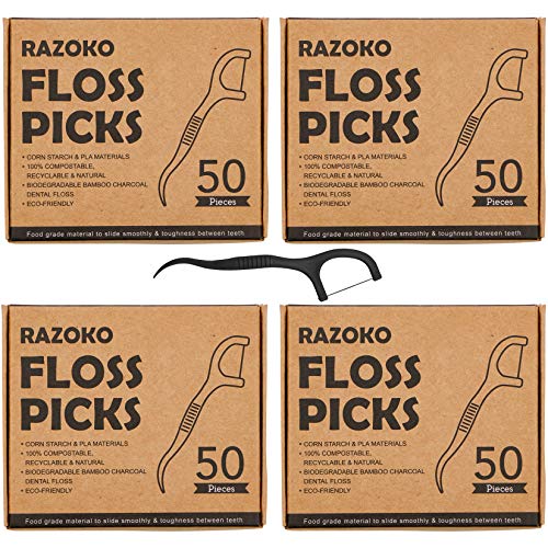Natural Dental Floss Picks High Toughness Charcoal Toothpicks Sticks-Vegan,Ec...