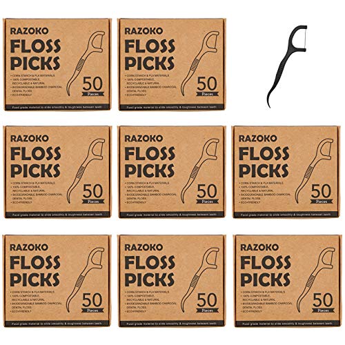 Natural Dental Floss Picks High Toughness Charcoal Toothpicks Sticks-Vegan,Ec...
