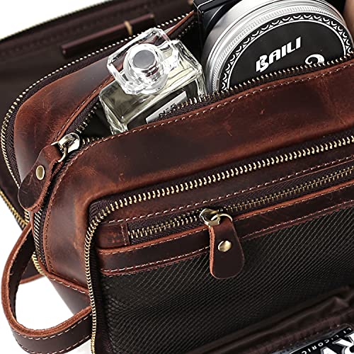 Personalized Leather Toiletry Bag for Men Travel Shaving Dopp Kit-Large Cosme...