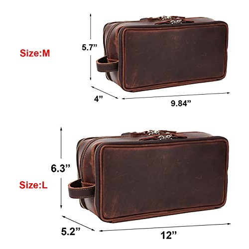 Personalized Leather Toiletry Bag for Men Travel Shaving Dopp Kit-Large Cosme...