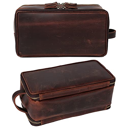 Personalized Leather Toiletry Bag for Men Travel Shaving Dopp Kit-Large Cosme...