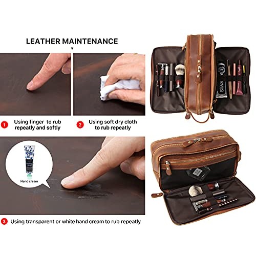 Personalized Leather Toiletry Bag for Men Travel Shaving Dopp Kit-Large Cosme...