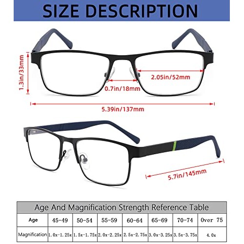 3-Pack Reading Glasses for Men Blue Light Blocking Trendy Metal Frame Compute...