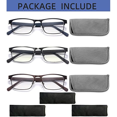 3-Pack Reading Glasses for Men Blue Light Blocking Trendy Metal Frame Compute...