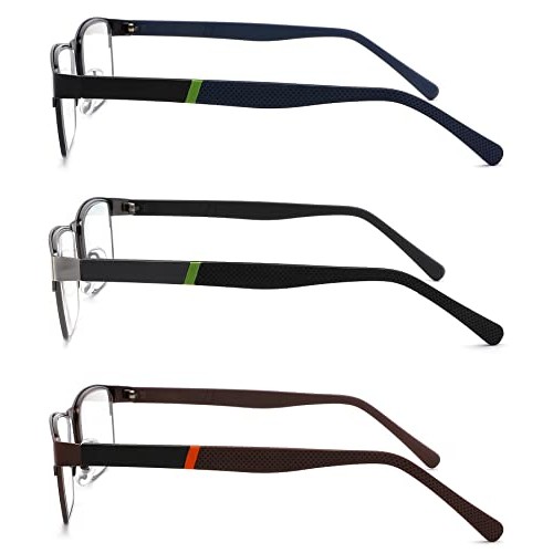 3-Pack Reading Glasses for Men Blue Light Blocking Trendy Metal Frame Compute...