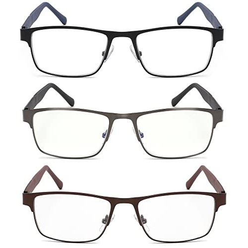 3-Pack Reading Glasses for Men Blue Light Blocking Trendy Metal Frame Compute...