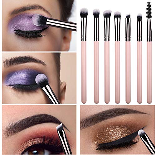 7pcs Eye Makeup Brushes Essential Pink Eyeshadow Makeup Brush Set for Eyes Bl...