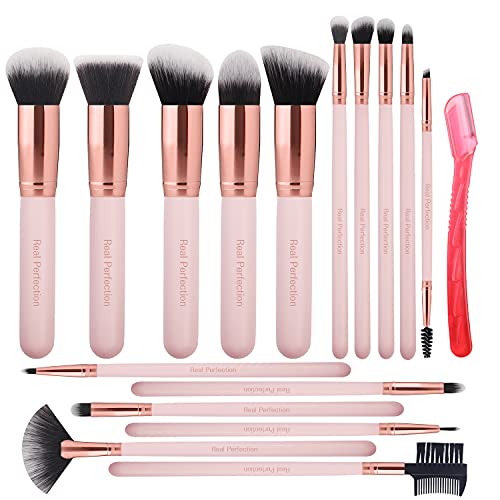 Real Perfection Makeup Brushes 16pcs Makeup Brushes Set with 1 Eyebrow Razor ...