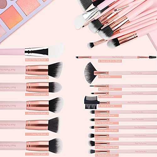 Real Perfection Makeup Brushes 16pcs Makeup Brushes Set with 1 Silicone Face ...