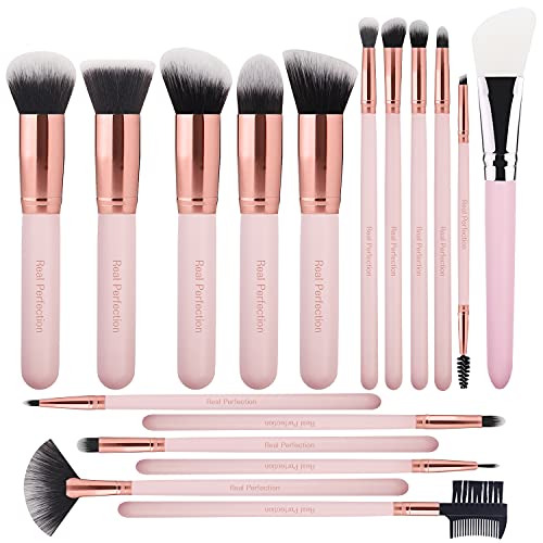 Real Perfection Makeup Brushes 16pcs Makeup Brushes Set with 1 Silicone Face ...