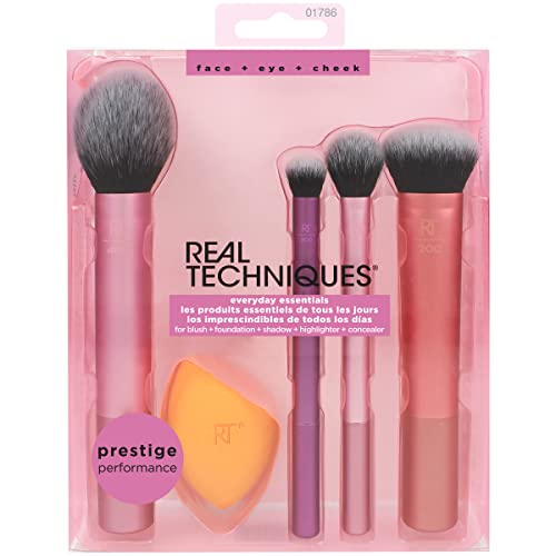 Real Techniques Makeup Brush Set with Sponge Blender for Eyeshadow, Foundatio...