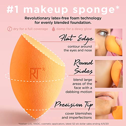 Real Techniques Miracle Complexion Beauty Sponge Makeup Blender with Case, Pe...