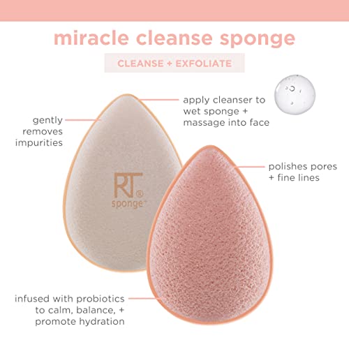 Real Techniques Sponge +, Skin Care Facial Cleanser Tool with Probiotics, Exf...