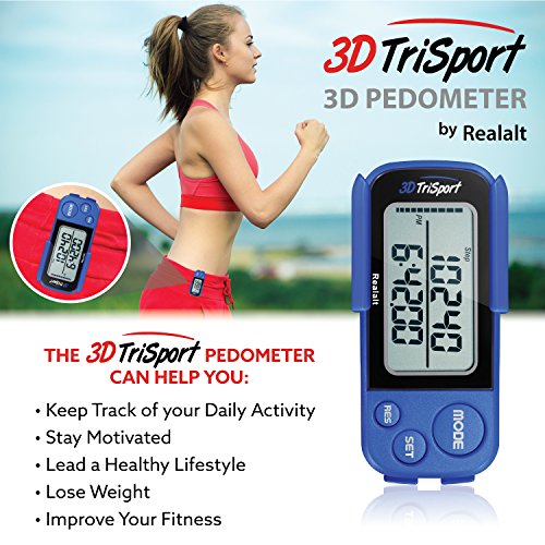 3DTriSport Walking 3D Pedometer with Clip and Strap, Free eBook | 30 Days Mem...